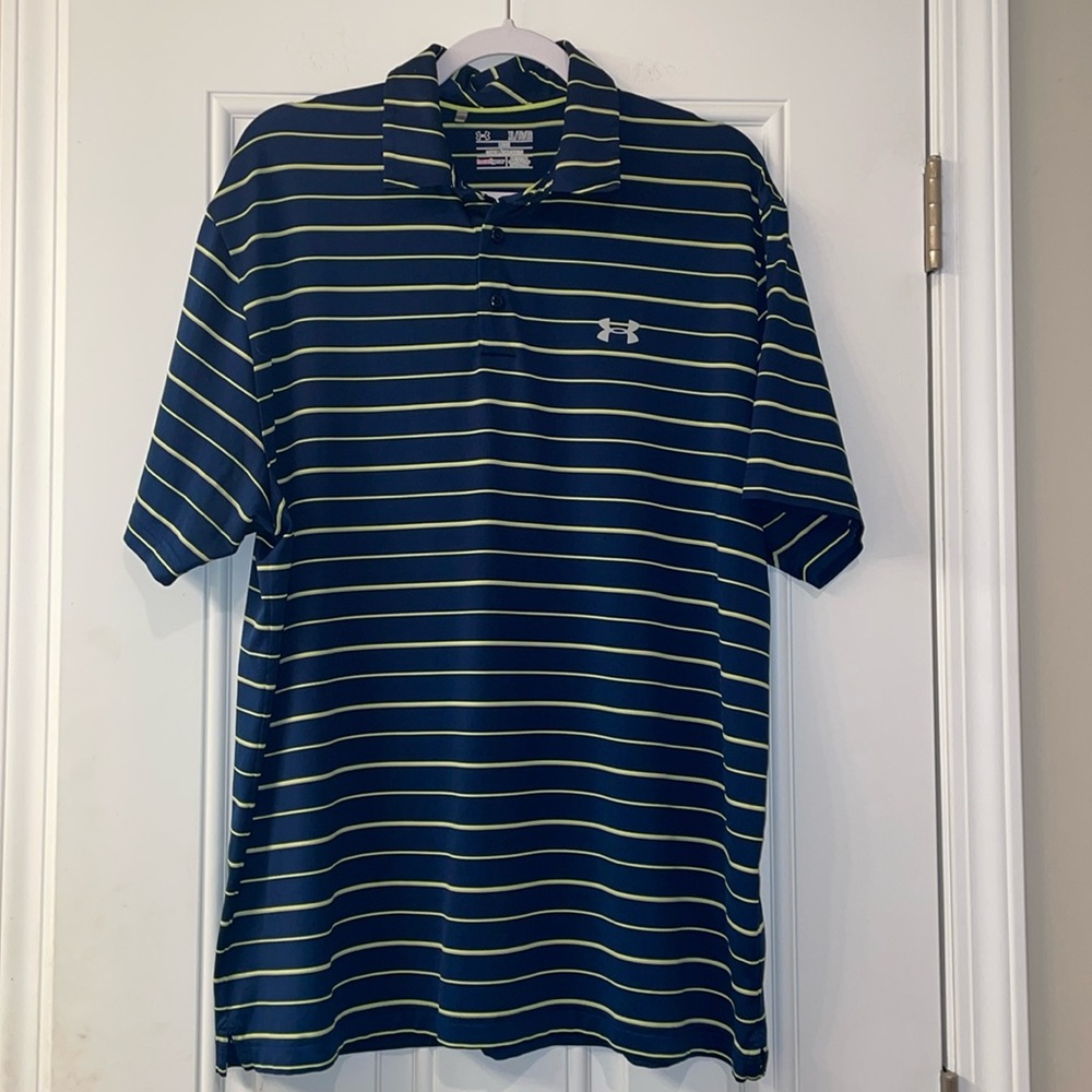 Men’s Under Armour Navy Striped Polo Sz XL